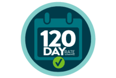 Calendar icon with ‘120 days’ label, showing rate guarantee