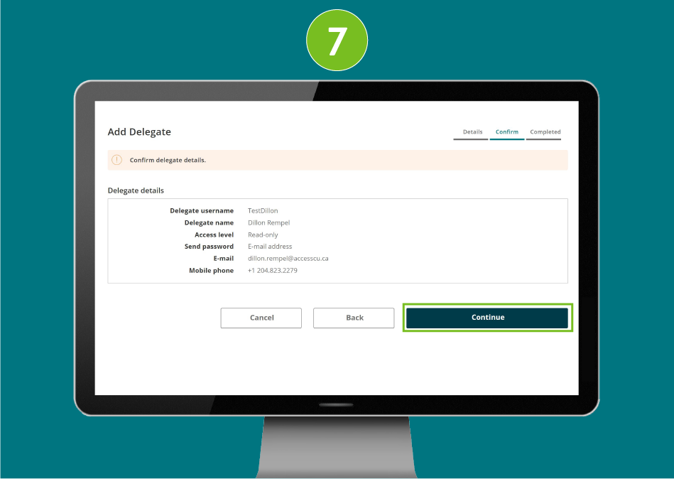 Website page on desktop, focused on the Continue button.