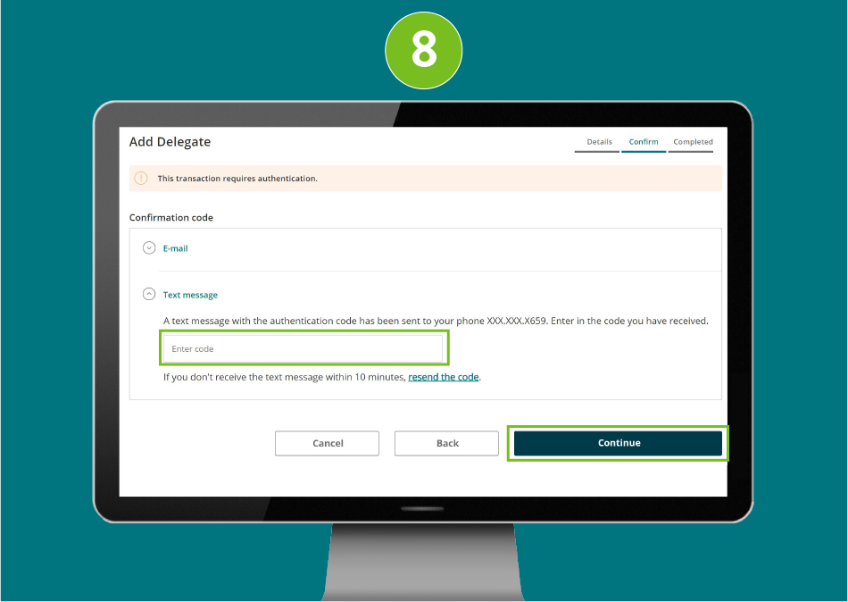 Website page on desktop, focused on the ‘Enter code’ field and Continue button.