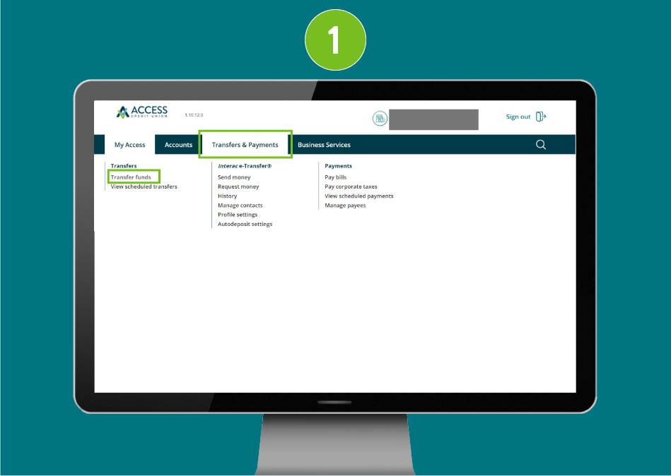 Website page in a desktop browser, focused on the “Transfers & Payments” dropdown menu and the “Transfer Funds” option.