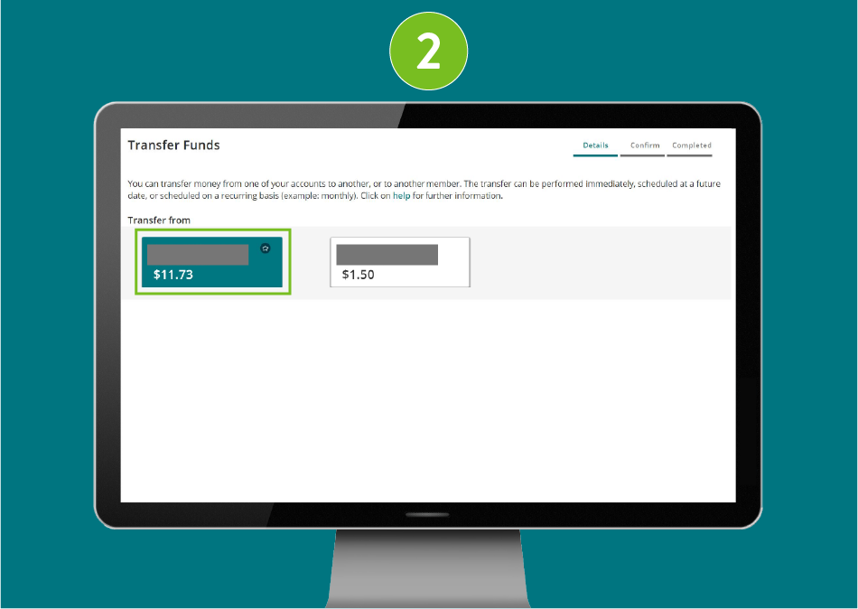 Transfer Funds page in a desktop browser, focused on one of the available account for transferring funds.