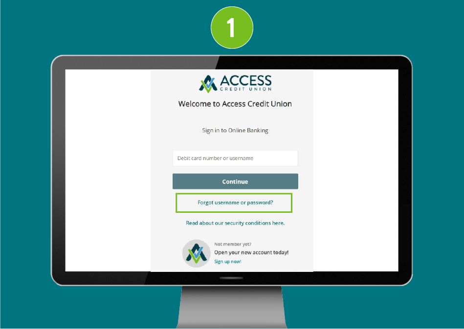 Desktop sign-in page with focus on 'Forgot username or password?' link.
