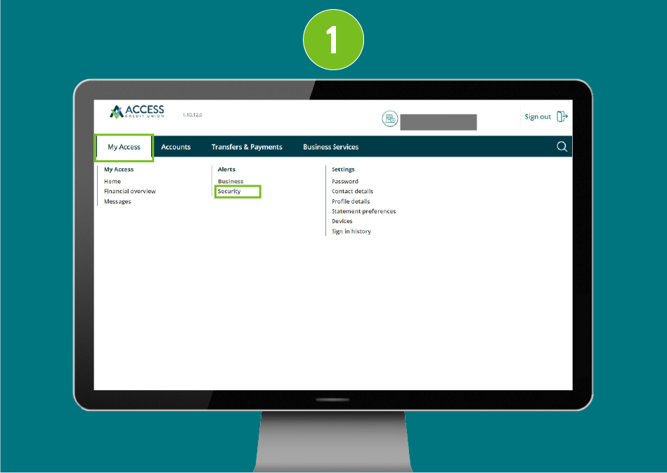 Desktop screenshot of website page with focus on 'My Access' dropdown menu and selected 'Security' option.