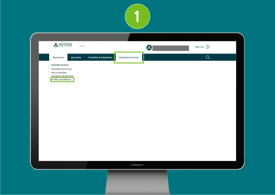 Website page in a desktop browser, focused on the “Business services” tab and the Profile consolidation. section.