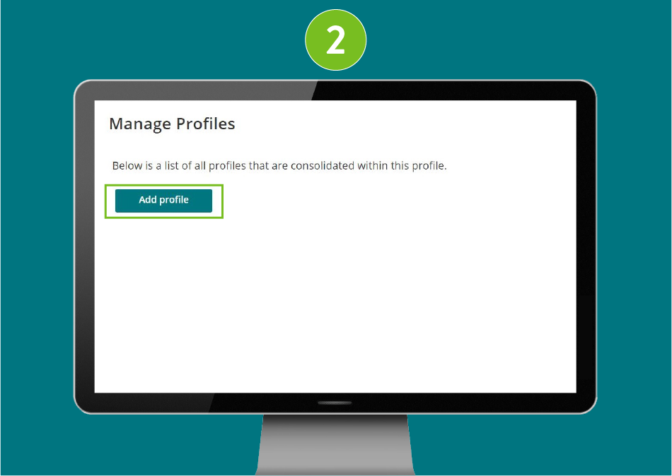 Manage Profiles page in a desktop browser, with focus on the Add profile button.