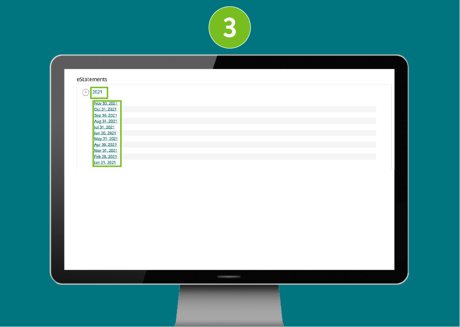 Desktop page with eStatements dropdown showing year and month options.