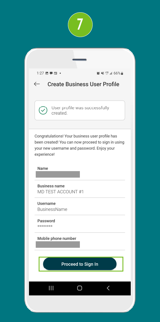 Mobile app screen highlighting the 'Proceed to sign in' button.